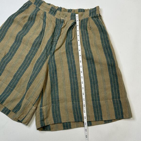 Free People CP Shades Bermuda Shorts Women’s Size Medium Olive Green Blue Stripe - Picture 2 of 9